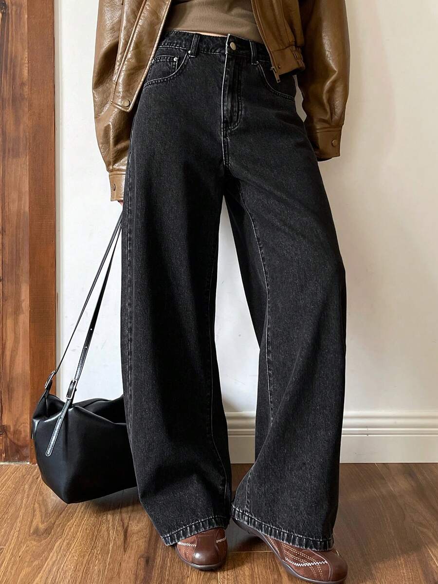 Livesso Quần jeans ống chuối cạp vừa thường ngày cho nữ - màu đen - Xem 1