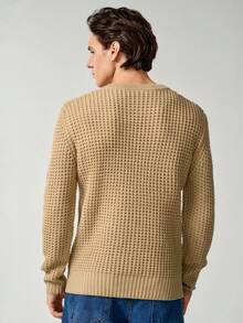 RONVEXI Men's Casual Solid Color Crew Neck Long Sleeve Sweater, Autumn/Winter - Khaki - View 4