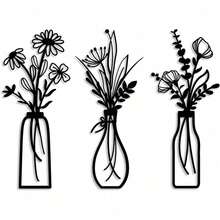 1pc/3Pcs Metal Flower Wall Art, Vintage Cutout Metal Wall Decor - Geometric Minimalist Hanging Vase Artwork, Decorative Metal Art Wall Decor For Bedroom, Kitchen, Living Room Decor - Rustic Home Accents, Spring Summer Housewarming Gift Fall Decor Christmas Decorations