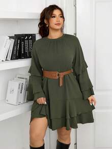 SHEIN Frenchy Plus Size Women Olive Green Bell Sleeve Casual/Work Wear Dress Plus Size Christmas