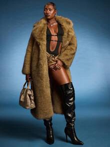 Normani New Autumn Winter Fashion Fluffy Long Coat, Elegant Lady Furry Parka Outerwear - Brown - View 9
