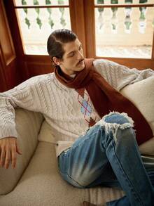 RivetRise Men's Rhombus Pattern Loose Fit Crew Neck Dropped Shoulder Long Sleeve Casual Sweater, Autumn/Winter - Multicolor - View 5