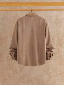 HIMLAND 男士几何纹理长袖单排扣衬衫和抽绳腰裤休闲西装 - 棕色 - 查看 5