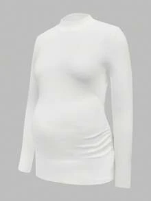 Modmama 3Packs Maternity High Stretch Long Sleeve T-Shirt,Black And White,Autumn,Elegant,Smart Casual,Everyday Mock Neck Solid Turtle Neck Pregnancy Tops - Baby Pink - View 3
