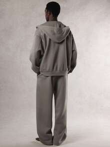 DAZY 男士字母印花保暖内衬拉链连帽衫套装，卡其色，秋冬 - 卡其色 - 查看 2