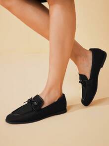 CUCCOO BASICS Round Toe Bow-Knot Flat Comfortable Sweet Flats For Women - Black - View 4