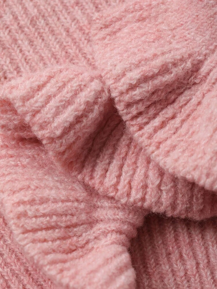 Women's Autumn/Winter Fashion Pink Top With Ruffle Trim, Heart Button Decor, Fitted Silhouette, Elegant Plaid Bow & 3D Floral Knit Cardigan