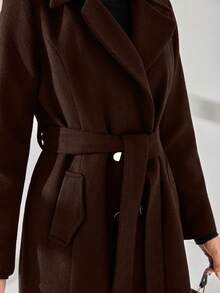 CLARA VERO Women Button And Belt Detailed Over Coat - Brown - View 8