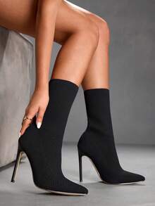 CUCCOO SZL Botas de tacón de aguja y punta fina con diseño slip-on hasta la pantorrilla, de estilo sexy y de moda - Negro - Ver 1