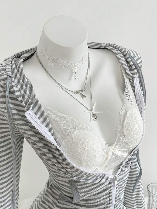 Elamini Randig långärmad tröja för kvinnor, Halloweenkostym