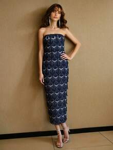 MOTF PREMIUM 亮片流苏连衣裙 - 藏蓝色 - 查看 5