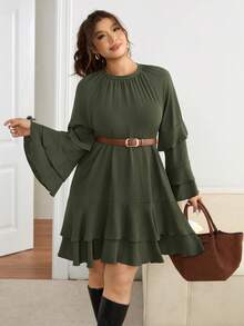 SHEIN Frenchy Plus Size Women Olive Green Bell Sleeve Casual/Work Wear Dress Plus Size Christmas