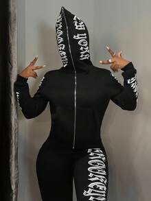 BamGleam Áo hoodie dài tay có khóa kéo phía trước và túi, trang phục thường ngày, áo dài tay tốt nghiệp, áo đi học, áo khoác mùa thu cho giáo viên. - màu đen - Xem 3