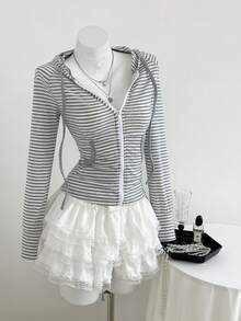 Elamini Women's Striped Long Sleeve Hooded Sweatshirt, Halloween Costume