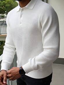 Manfinity Homme Men's Casual Solid Color Knit Sweater, Autumn/Winter - White - View 1