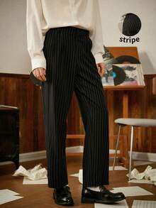 RivetRise Men's Fashionable Versatile Commuter Striped Suit Pants - Black - View 1