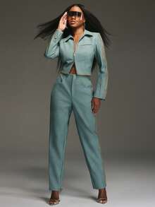 NYA SZN 高腰修身直筒裤，街头风复古 Y2K 万圣节节日日常休闲约会夜出伊比沙岛秋冬装女装 - 彩色 - 查看 3