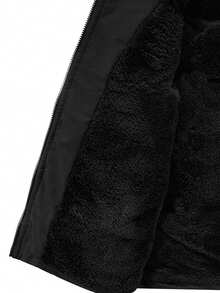 Manfinity Homme 加大码男士拉链保暖无袖加厚背心，适合秋冬季节穿着，立领黑色背心，街头服饰，适合日常休闲穿着、周末郊游、户外活动、旅行和轻松的工作环境，是送给男友或丈夫的理想礼物。 - 黑色 - 查看 4