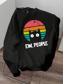 Daypath Retro American Multi-Color Gradient Black Cat Funny Meme Graphic Loose Fit Heavyweight Pullover Sweatshirt For Men - Black - View 1
