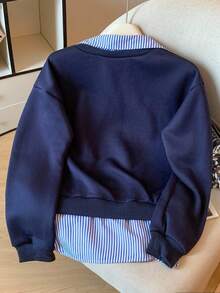 Seusyu Striped Patchwork 2 In 1 Long Sleeve Elegant & Fashionable Plus Size Women Sweatshirt - Multicolor - View 2