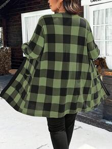 Calvaya Chaqueta de cuadros rojos de Navidad de talla grande con bolsillos dobles para ropa de Año Nuevo - Verde militar - Ver 2