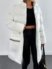 EURMUSE Premium Quality, Keep Warming Feature, Fur Pocket Detailed With Shinny Embellishemnt, Winter Coat - White - View 4