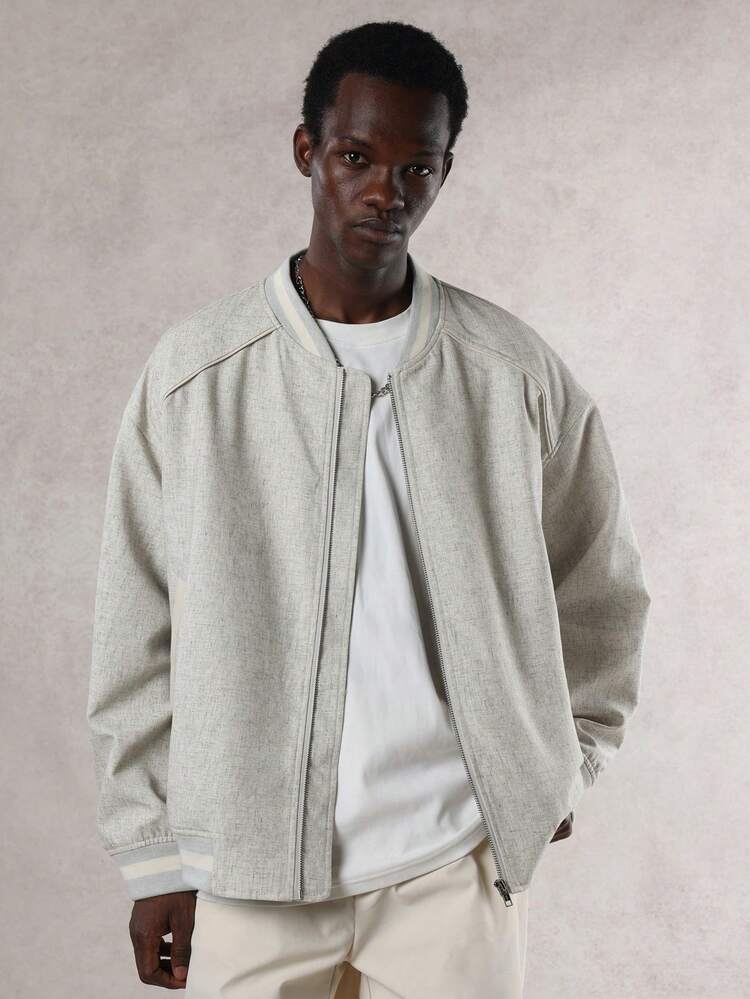 Men's Autumn Jacket And Coat With Decorative Patchwork And Ribbed Design, Grey