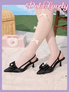 Dola Lovely 时尚珍珠粉色蝴蝶结装饰女士高跟鞋，舒适百搭正式婚礼派对高跟鞋 - 黑色 - 查看 4