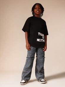 SUMWON Camiseta de manga corta de cuello redondo de algodón jersey con estampado gráfico de declaración en la parte delantera, uso casual de todos los días - Negro - Ver 4