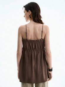 SHEIN LUNE Áo ba lỗ không tay thoải mái thanh lịch có thiết kế dây rút - màu nâu - Xem 2
