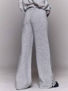 MUSERA 阔腿纽扣细节针织套装裤，秋冬季日常外出、夜间休闲、酷炫街头风、水洗做旧，适合晚宴、派对等场合，尽显优雅春季风范。