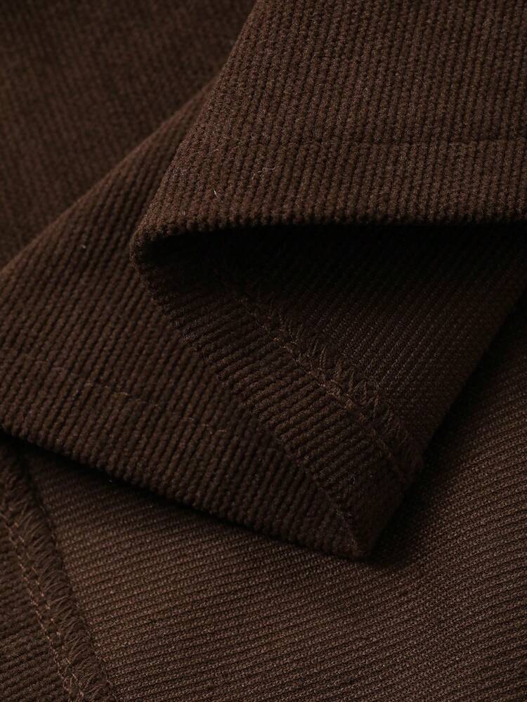 Men's Solid Color Corduroy Casual Shirt, Brown, Commuter Style, Autumn