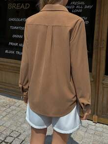 女式编织休闲度假通勤秋季衬衫 - 棕色 - 查看 2