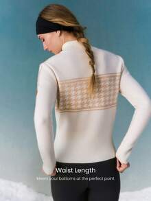 GLOWMODE Skiing Collection Snowbound Soft Warm Cozy Houndstooth Jacquard High Neck Quarter-Zip Fitted Sweater Autumn Winter Outdoors Skiing Wear - White - View 5