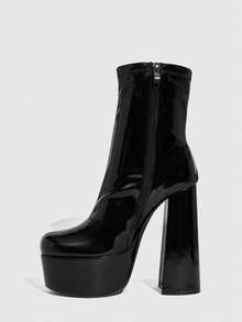 CUCCOO SZL Giày nữ ngoài trời, mũi tròn, gót dày, chống thấm nước, màu đen, chất liệu PU nhẹ, kiểu dáng thời trang, đơn giản, thoải mái, phù hợp đi hàng ngày, dự tiệc, hộp đêm, có khóa kéo bên hông. - màu đen - Xem 10