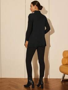 MaterniWear 秋季、秋冬季、孕妇/秋冬纯色简约日常高领毛衣背心 - 黑色 - 查看 2