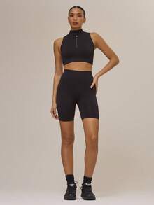 Musera Sport 运动紧身提臀高腰无缝运动短裤，适合冬季运动、健身房锻炼、骑行、跑步、休闲健身。 - 黑色 - 查看 2