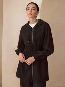 Slimming Zip-Up Hooded Casual Long Sleeve Fashion Jacket, Autumn/Winter - Chocolate Brown - View 4