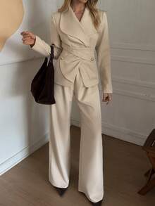 Elyressa Set de 2 bucăți: cămașă cu mânecă lungă cu cataramă metalică în talie și pantaloni