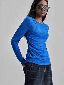 Ontre 女士纯色休闲拼接二合一T恤，都市通勤商务休闲装，办公室穿着，优雅圣诞派对新年装。 - 藍色 - 查看 7