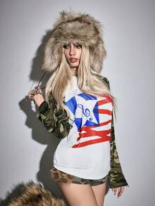 ROMWE Avant Y2K Baddie Camouflage Distressed Vintage American Street Style Raglan Sleeve Long Sleeve T-Shirt For Women - Multicolor - View 7