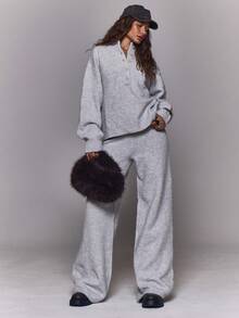 MUSERA Oversized Button Front High Neck Knit Jumper Only Winter Going Out Everyday Night Out Casual Cool Streetwear Washed Evening Party Elegant Spring Sweater Spring Summer Vacation - Grey - View 5