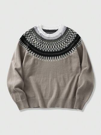 Street Life Maglione girocollo casual da uomo con motivo geometrico, autunno/inverno