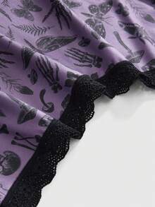 ROMWE Goth 3 sztuki/opakowanie damskie majtki bikini z koronką kontrastową i nadrukiem motyli w dużych rozmiarach