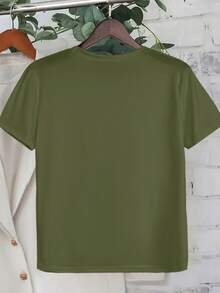 EMERY ROSE Plus Size Women's Slogan Lettering Casual Round Neck T-Shirt - Army Green - View 2