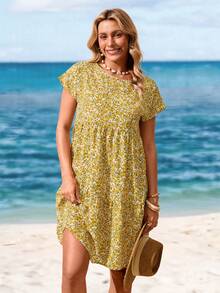 Sylviya 碎花蝙蝠袖娃娃裙