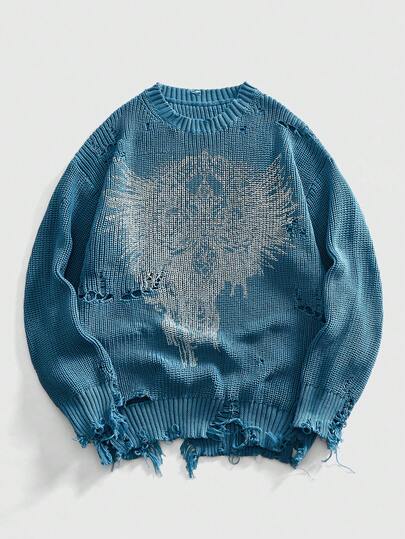 Goth Maglione lavorato a maglia con stampa apocalittica consumata da uomo