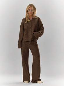 MUSERA Spodnie z szerokimi nogawkami, prążkowane, z haftowanymi detalami, oversize, tylko na dole, jesień, przytulne, urocze, swobodne, do klubu kawowego, na wieczorne przyjęcie, eleganckie, na Boże Narodzenie i Nowy Rok