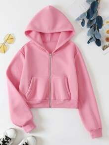 Sudadera mujer estilo casual color sólido cierre holgada con capucha manga larga primavera otoño diaria - Rosa - Ver 1