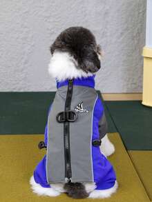 PETSIN 柔软加厚宠物连体衣 – 可爱的四脚抓绒睡衣，适合小型犬猫，秋冬季舒适玩耍和放松的服装 - 藍色 - 查看 5
